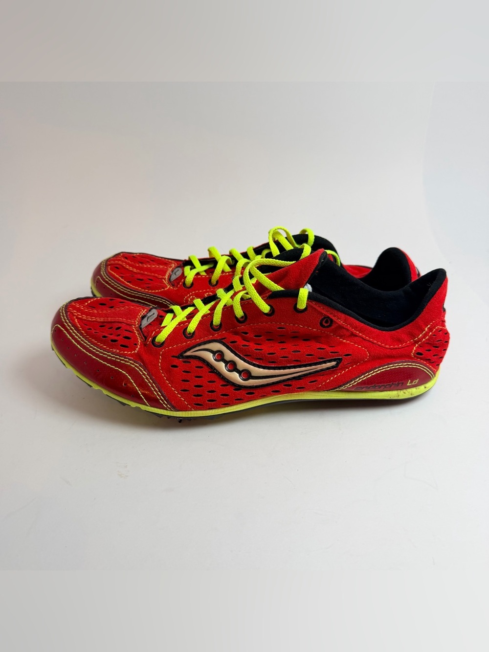 Saucony Red Running Shoes with Neon Yellow Laces